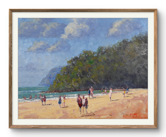 "Noosa Beach Day" – Original Oil Painting Framed in Oak Frame
