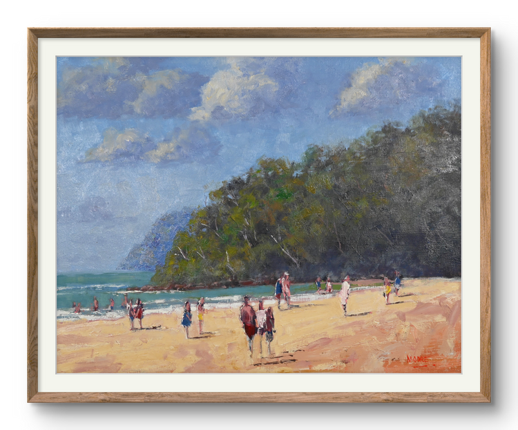 "Noosa Beach Day" – Original Oil Painting Framed in Oak Frame