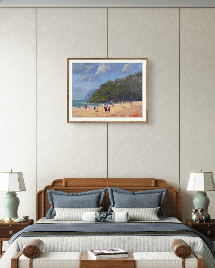 "Noosa Beach Day" – Original Oil Painting Framed in Oak Frame