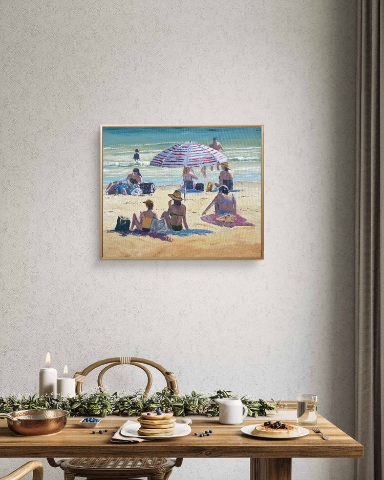 "Noosa Beach Bums" – Original Oil Painting on Canvas, Framed in Oak Float Frame