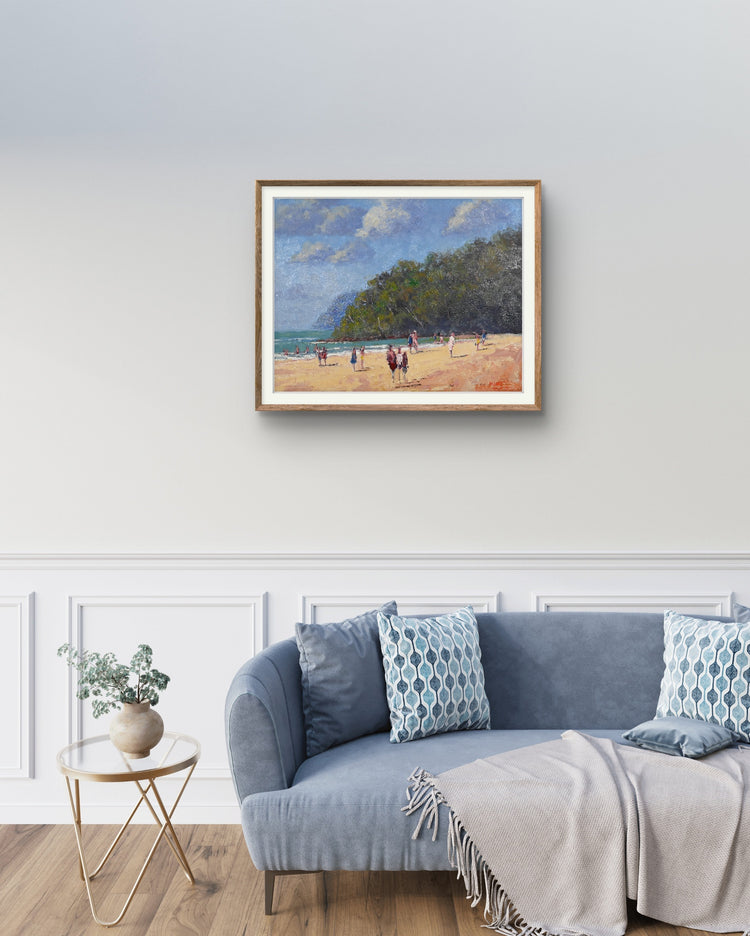 "Noosa Beach Day" – Original Oil Painting Framed in Oak Frame