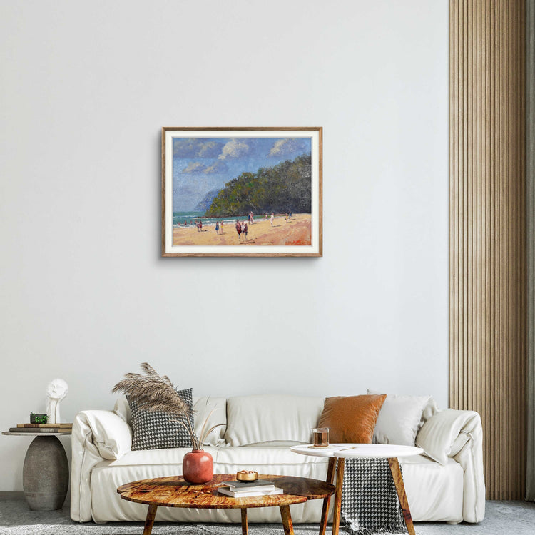 "Noosa Beach Day" – Original Oil Painting Framed in Oak Frame