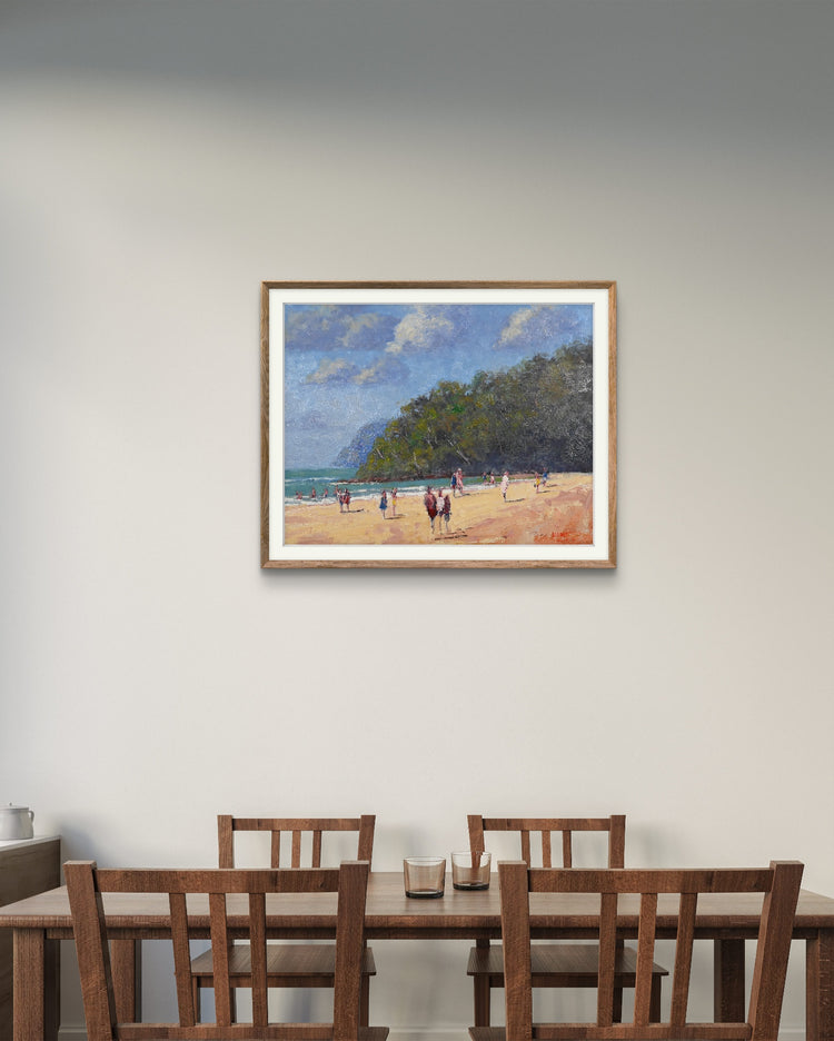 "Noosa Beach Day" – Original Oil Painting Framed in Oak Frame