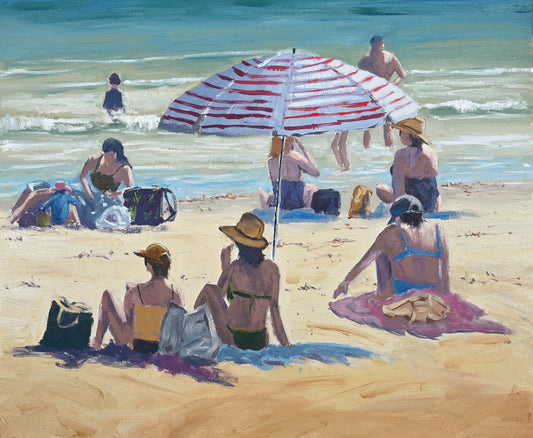 "Noosa Beach Bums" – Original Oil Painting on Canvas, Framed in Oak Float Frame