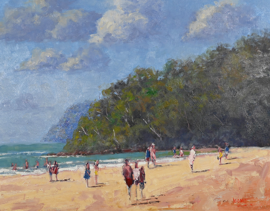 "Noosa Beach Day" – Original Oil Painting Framed in Oak Frame